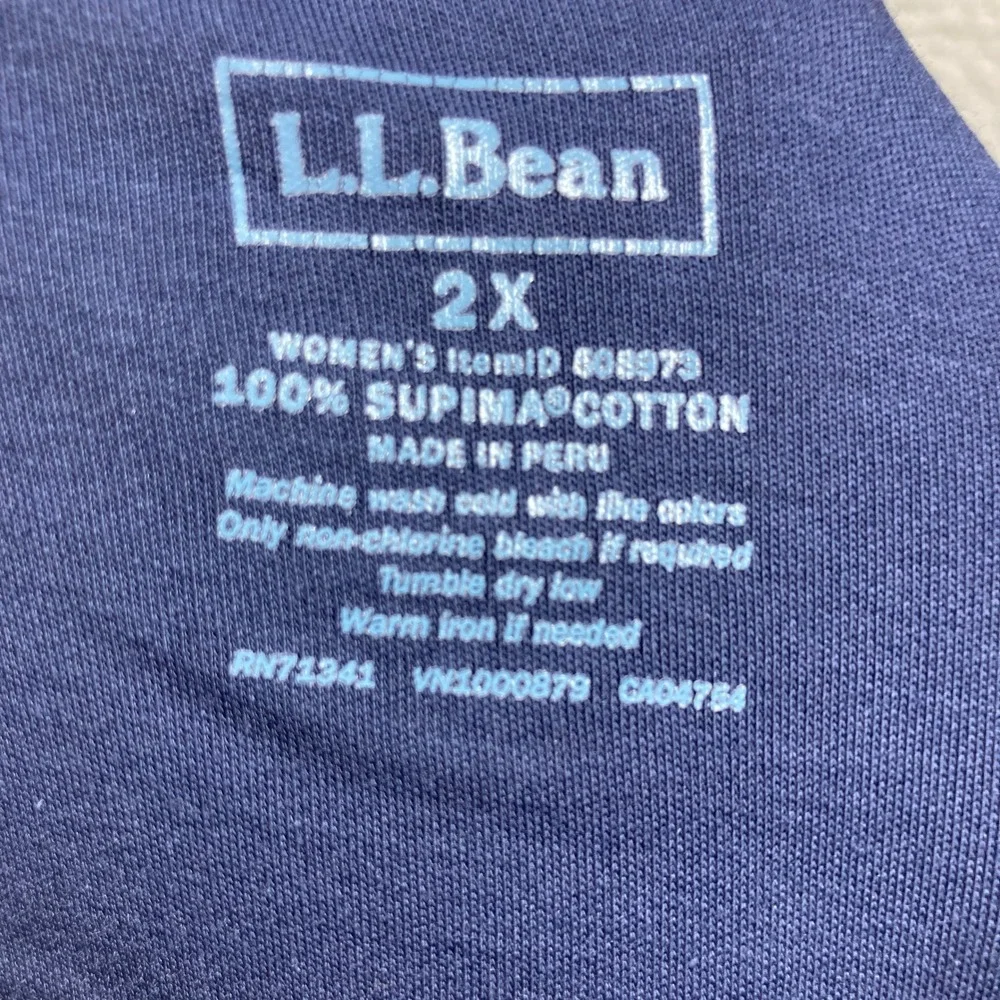 L.L. Bean Cowl Neck Top Women 2X Navy Blue Supima Cotton Long Sleeve Comfort